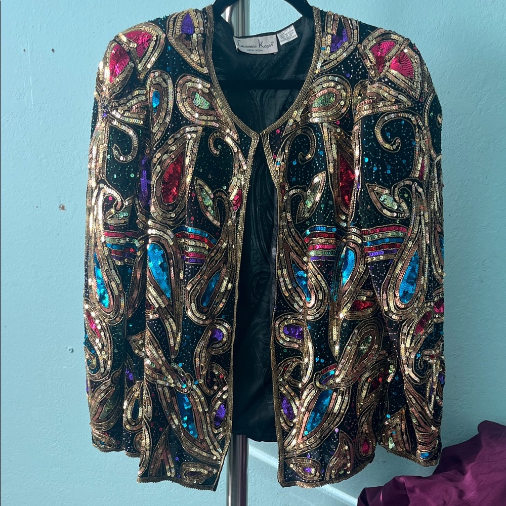 Vintage Laurence Kazar Black and Gold Embellished Blazer